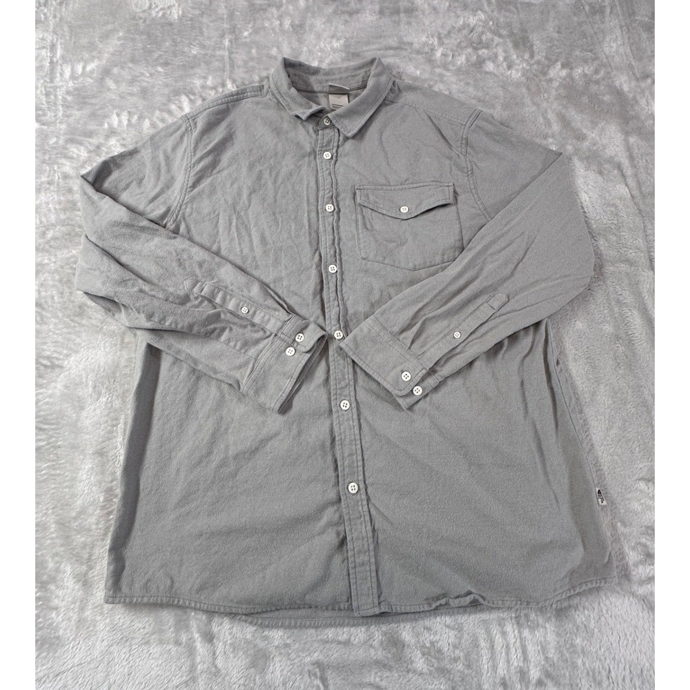 The North Face Mens XXL Grey Cotton Twill Long Sleeve Button Down Shirt Pocket